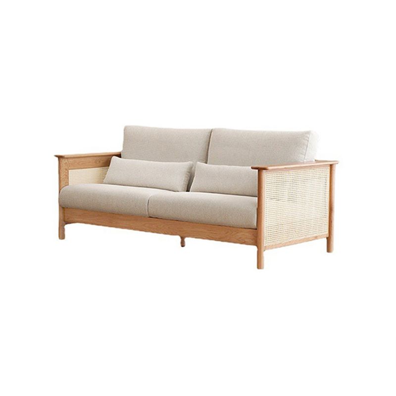 Solid Wood Sofa Square Arm Sofa with Loose Back in Natural Frame