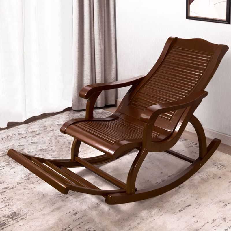 Traditional Rocker Chair Solid Sliding Footrest Wooden Rocker Chair in Living Room
