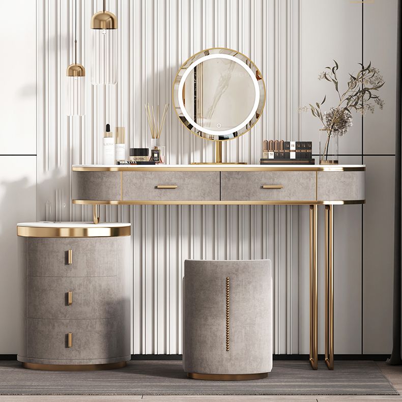 Glam Wood Vanity Dressing Table Gray Vanity Makeup Table Set with Drawer