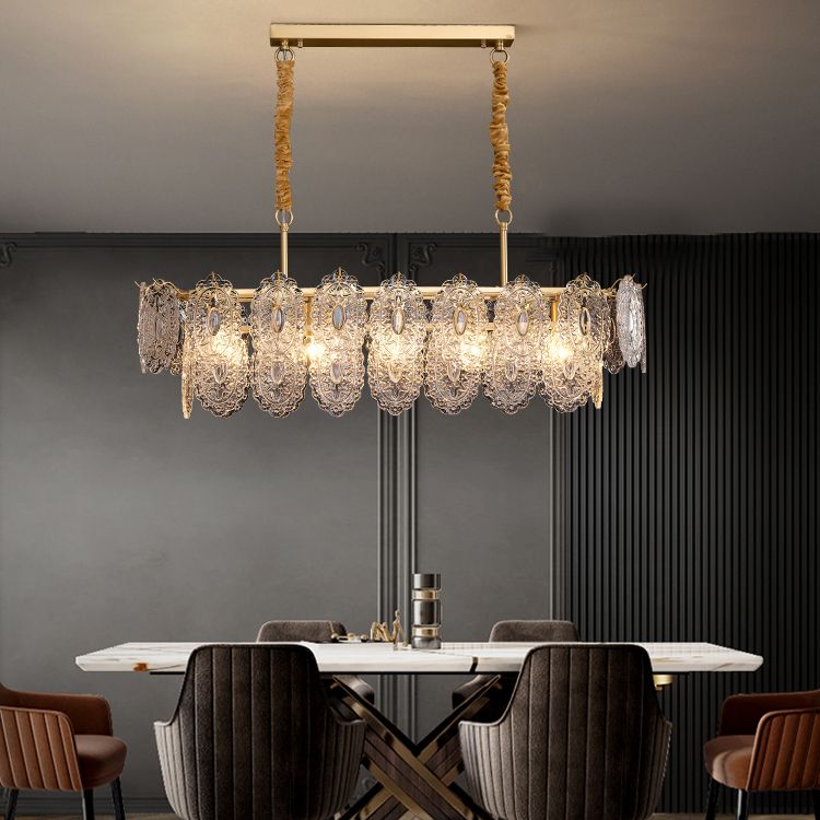 Ideas de iluminación de isla rectangular de estilo contemporáneo luces de isla de vidrio