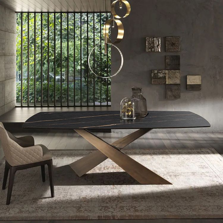 Mesa de comedor rectangular, mesa de cena de piedra de lujo tradicional para interiores