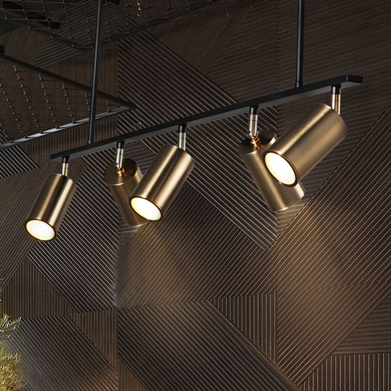 Modern Isola illuminazione cilindro lampadario isola metallo 5 illuminazione dell'isola in oro e nero