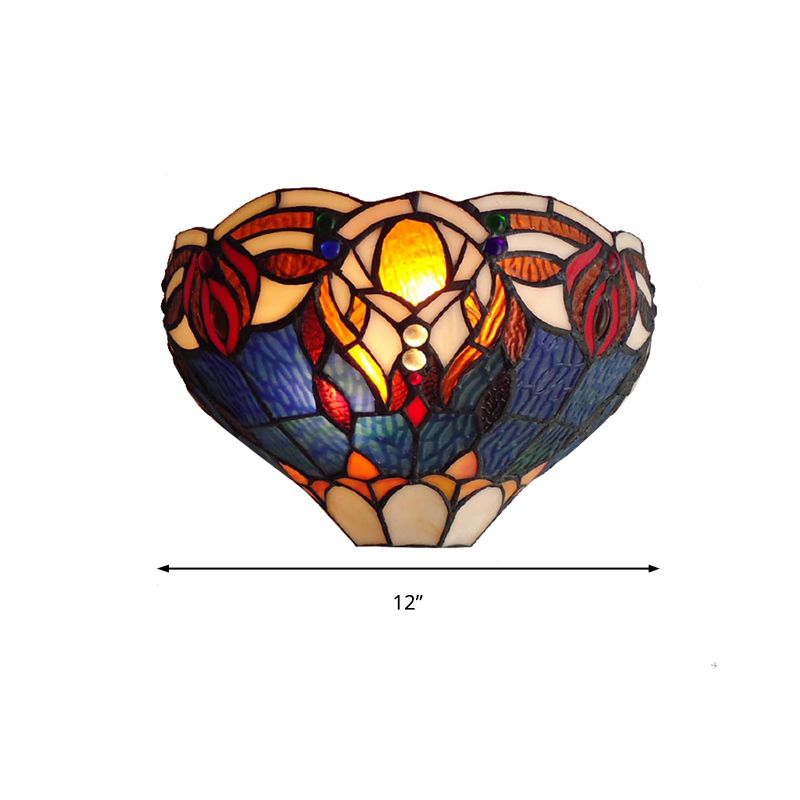 Tiffany Style Blue and Brown Bowl Wall Lamp 1 Light Art Glass Sconce Light for Living Room