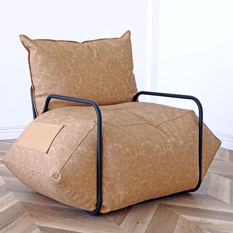 Contemporary Armchair Pillow Back Round Arms with Black Legs Leather Arm Chair