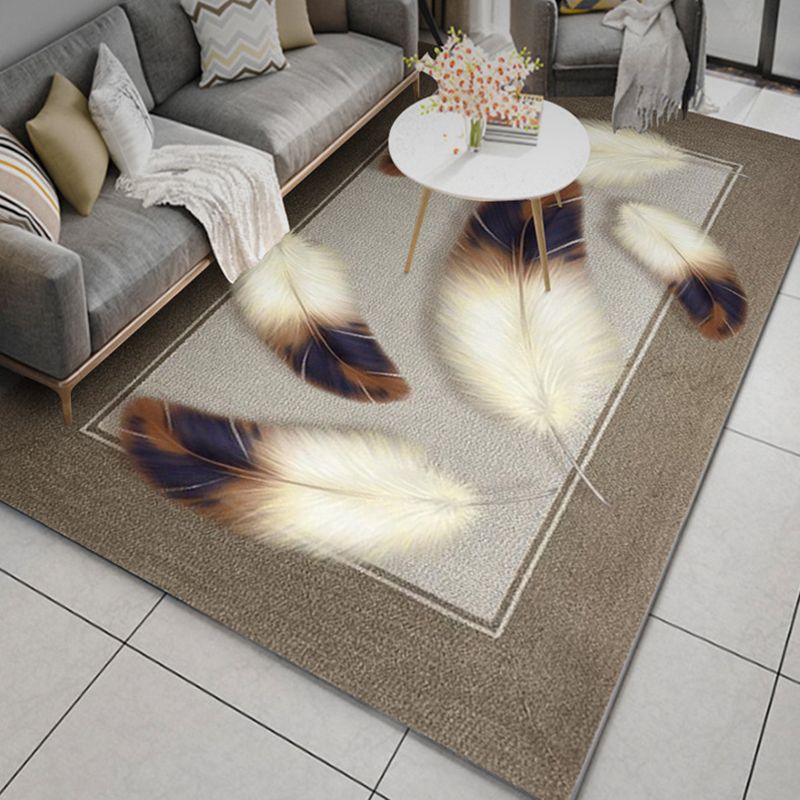 Luxurious Feather Pattern Rug Contemporary Creative Rug Non-Slip Backing Carpet for Living Room