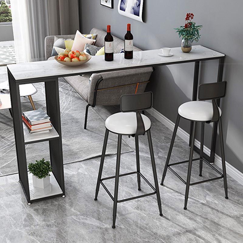 Modern Marble and Metal Bistro Bar Desk with Storage Indoor Bistro Bar Table
