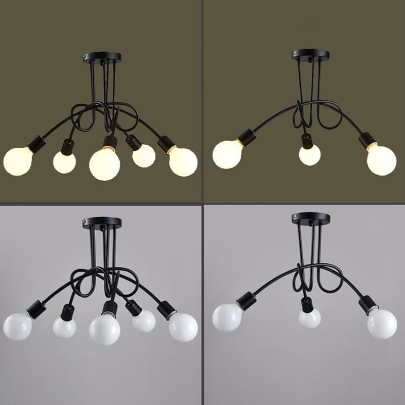 Luminaria de techo de montaje semiempotrado con bombilla expuesta industrial Luminaria de techo de montaje semiempotrado de metal en acabado negro