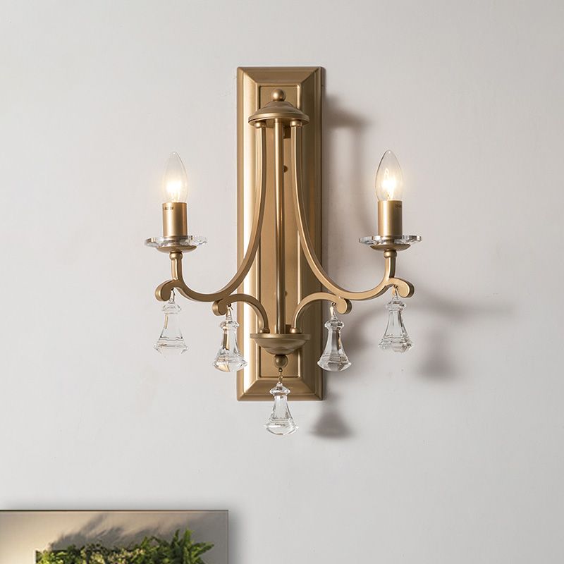 Gold 2 Bulbos Lámpara de pared de pared Retro Candelabra Candelabra Luz de montaje de pared para sala de estar