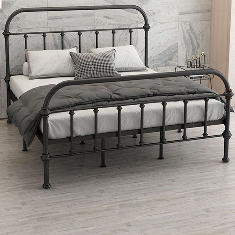 Open-Frame Bed with Spindle Headboard and Metal Legs in Solid Color