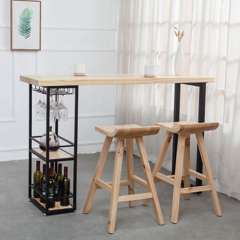 Modern Pine Wood Bar Table Rectangle Storable Table for Living Room