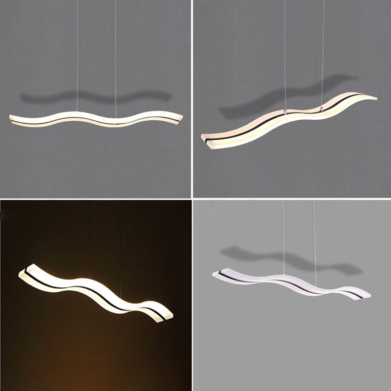 Dinning Room Island Pendant Light Simple White Over Island Lighting with Wave Metal Shade