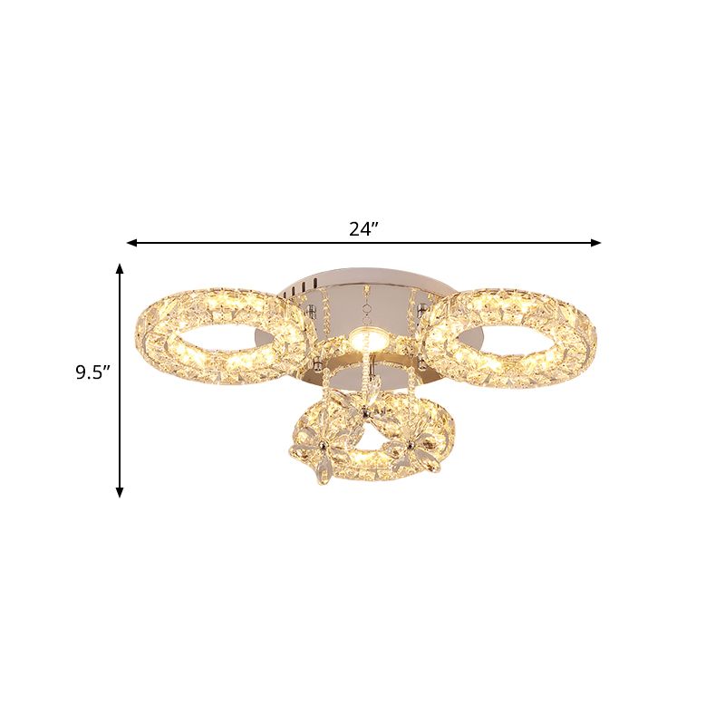 Iluminación de semi de montura cromada de cristal facetado 3/6 Circular LED mínimo cerca de la luz del techo
