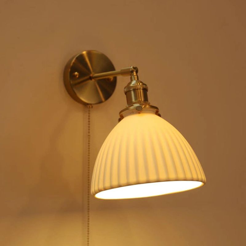 Modern Metal Wall Sconce Geometric Shape Vanity Lamp with Ceramic Shade for Bathroom