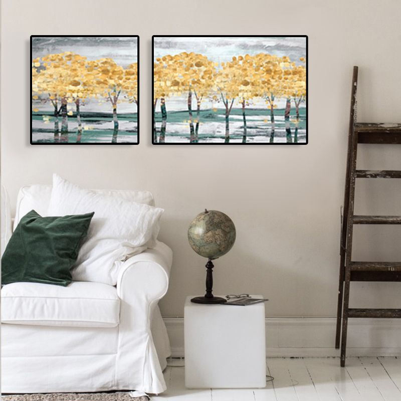 Yellow Fall Trees Wall Art Oil Painting Scenery Modern Multi-Piece Canvas for Hotel