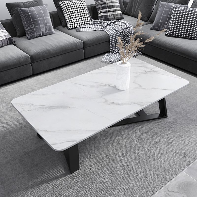 Rectangular Slate with Metal Cross Base Glam Style Coffee Table