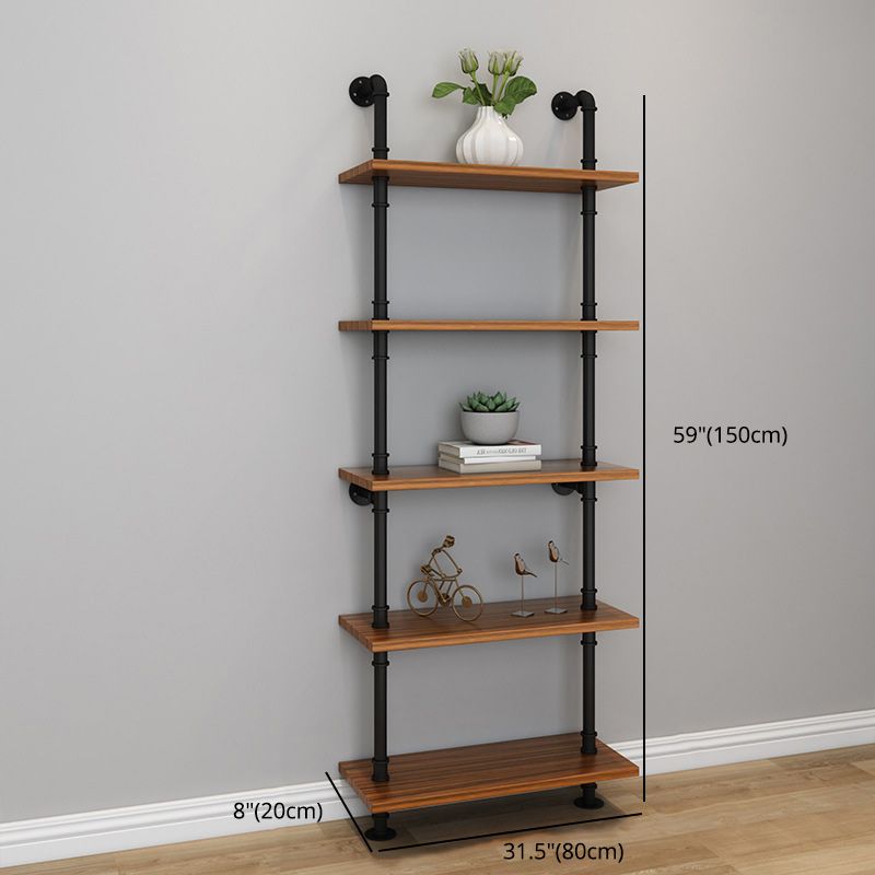 Brown Bookshelf Industrial Style Wall Mounted Bookcase for Home Office