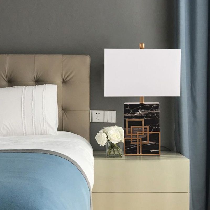 Lámpara de mesa rectángulo de tela nocturna estilo moderno de 1 luces/blancos/verde con pedestal