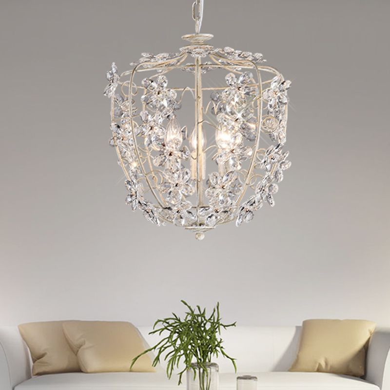 Crystal Flower Basket Chandelier Lamp Nordic 3 Bulbs White and Gold Pendant Lighting Fixture for Dining Room