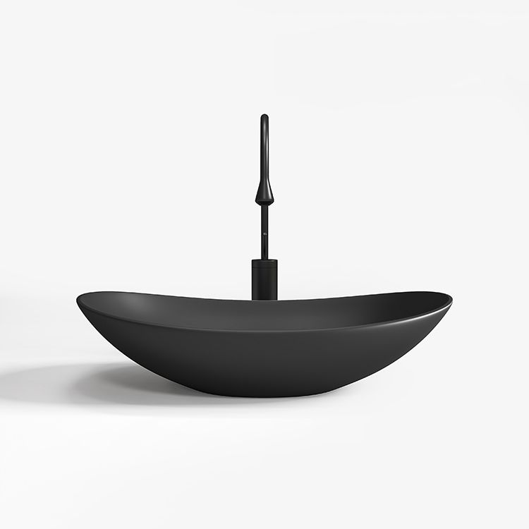 Contemporary Bathroom Sink Porcelain Oval-Shape Vessel Lavatory Sink with Pop-Up Drain