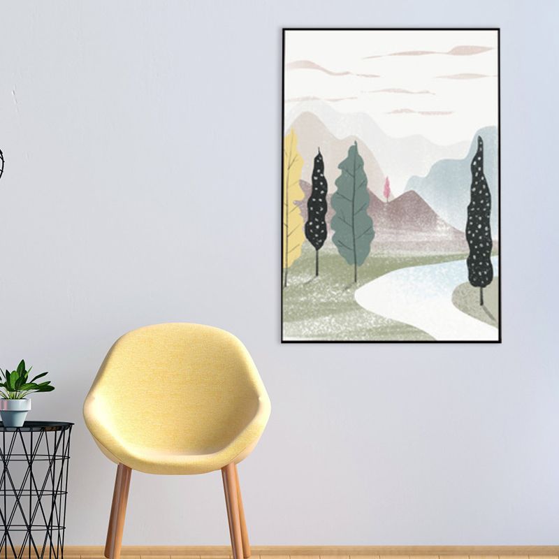 Scandinavisch landschap bos canvas print pastel kleur getextureerde muur kunst decor voor woonkamer
