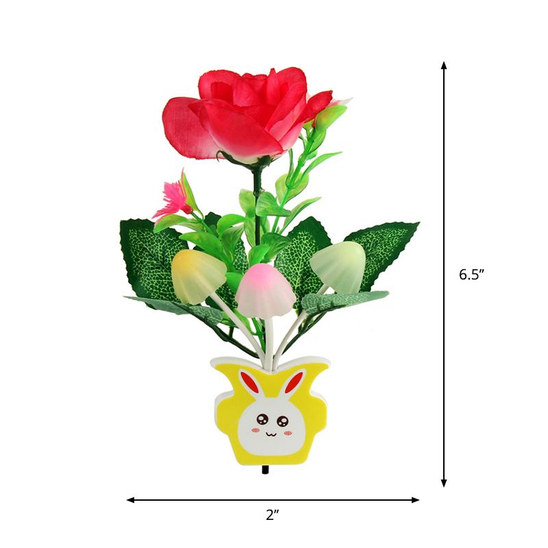 Plastic Blooming Flower Wall Nightlight Contemporary Yellow/Pink/Peach LED Night Lighting with Plug