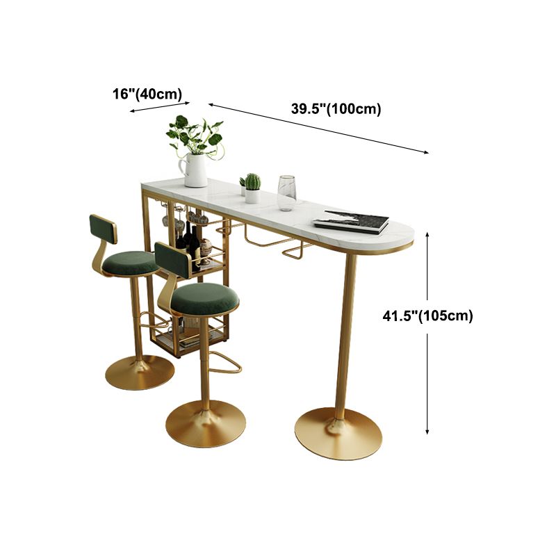 Double Pedestal Cocktail Bar Table Glam Storage Oval Counter-height Pub Table, Only Table