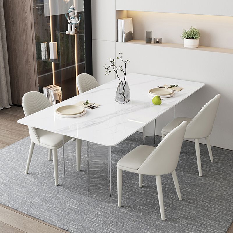 Moderne witte eettafel rechthoek gesinterde stenen eettafel met acrylbasis