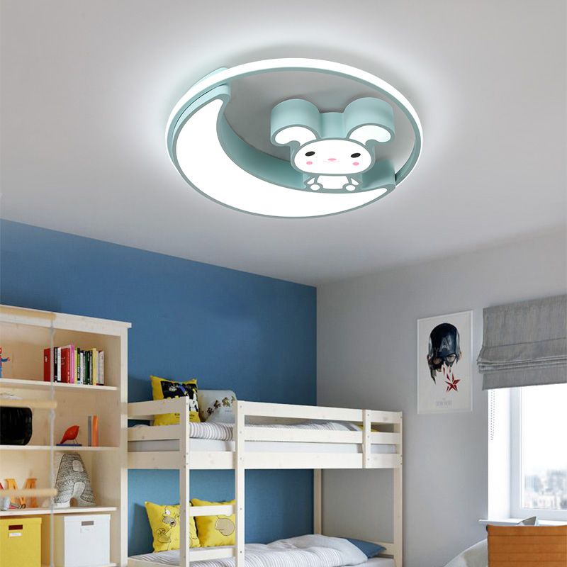 Lámpara de techo empotrada de metal con montaje empotrado LED de dibujos animados de conejo para habitación infantil