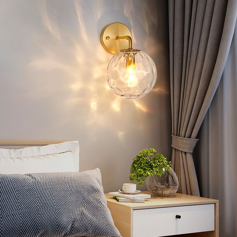 Glass Globe Sconce Light Modern 1-Light Sconce Light Fixture in Gold