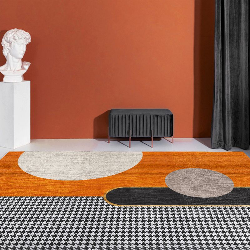 Fancy Orange Area Rug Color Block Modern Area Carpet Polyester Non-Slip Rug for Living Room