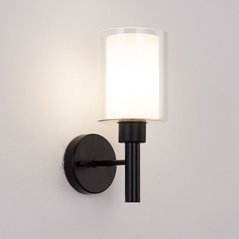 Contemporary Black/Golden Bathroom Vanity Light 1 Light Glass Bath Bar