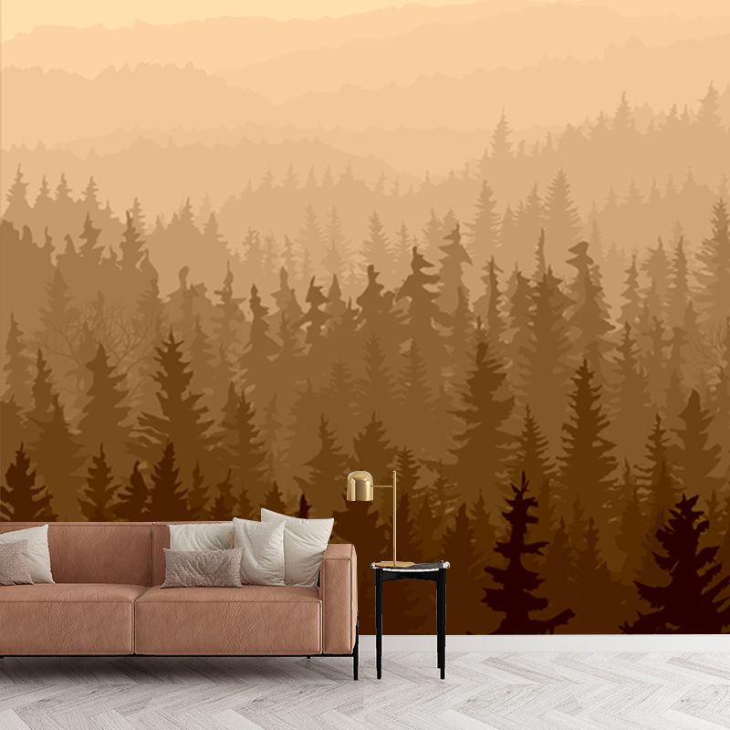 Modern Misty Forest Wallpaper Mural Beige Stain Resistant Wall Decor for Living Room