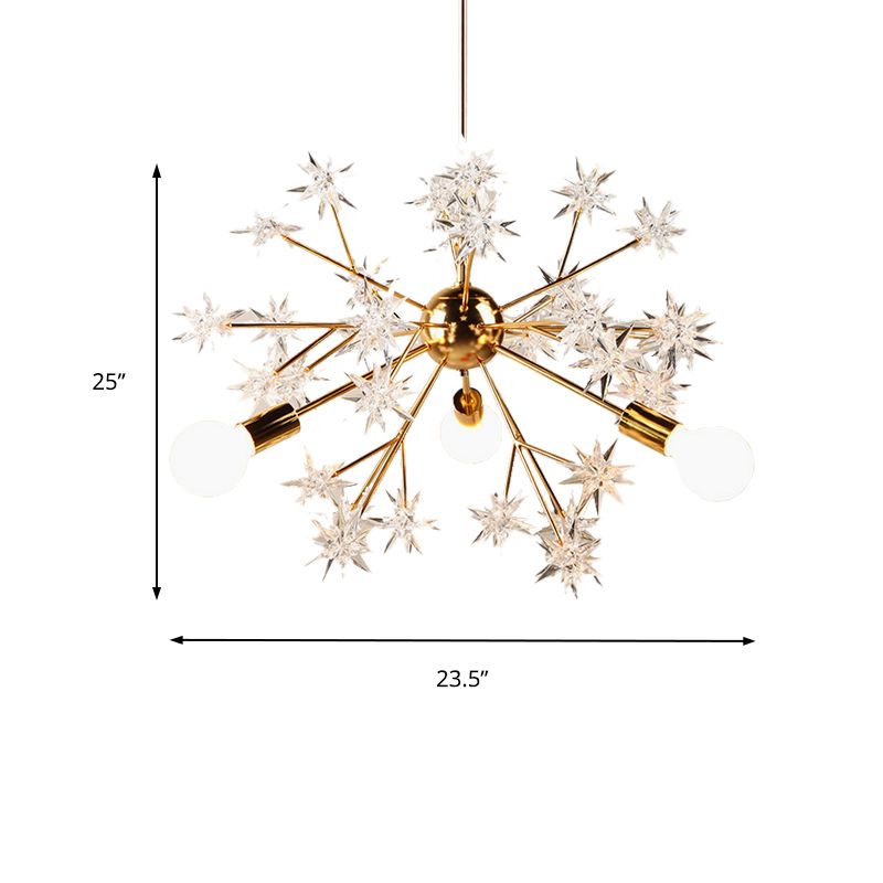 Romantic Star Deco Chandelier 3 Lights Metal Hanging Light in Gold fro Child Bedroom Hotel