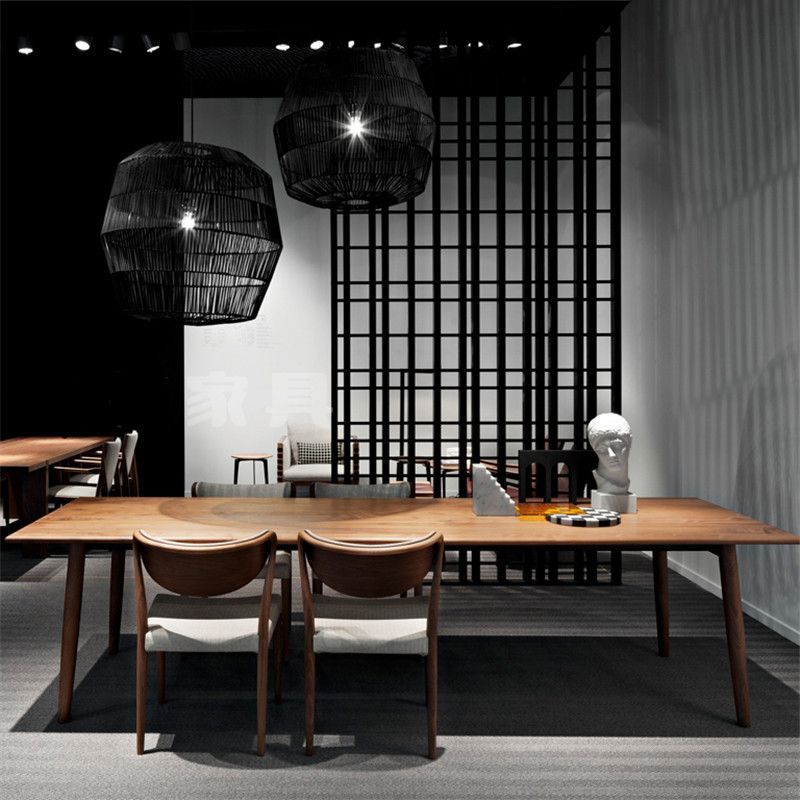 Modern Rectangle Dining Table Solid Wood Fixed Table with 4 Legs