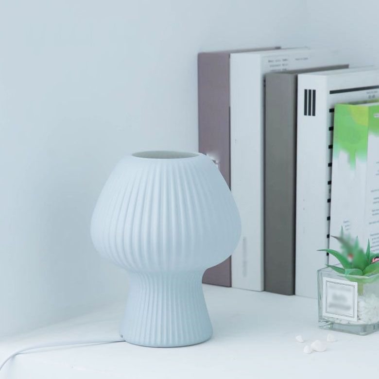 Macaron Style 1-Bulb Table Lamp Rib Glass Tulip Night Stand Light