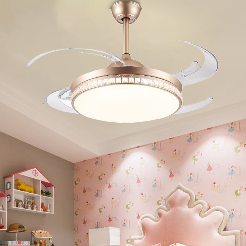 Smart Control Round Deckenlüfter Leicht minimales Acryl 8-Blatt-LED-LED-Semi-Flush-Lampe in Gold