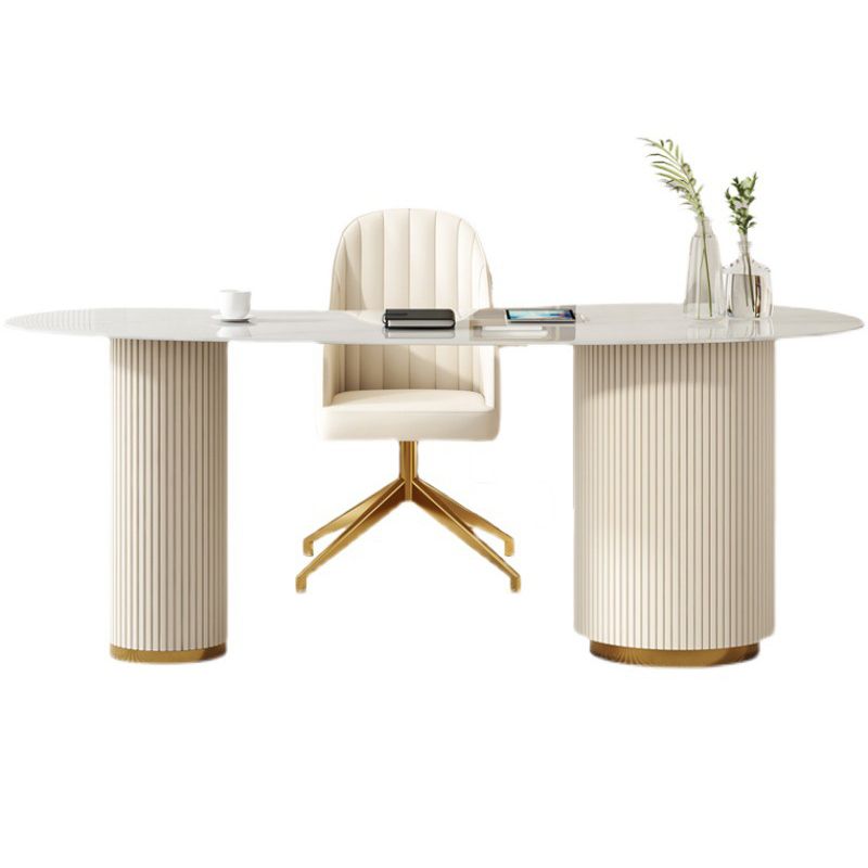 Modern & Contemporary White Desk Sintered Stone Bedroom with 3-Drawer Writing Desk