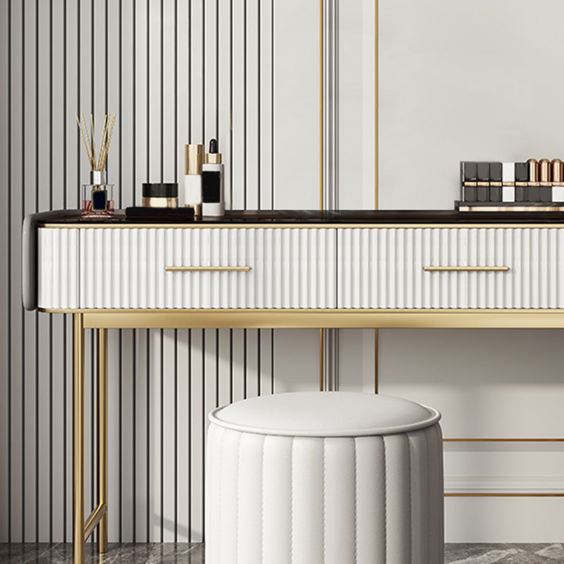 Glam Glass Top Vanity Makeup Table Stool Set with Storage Drawers