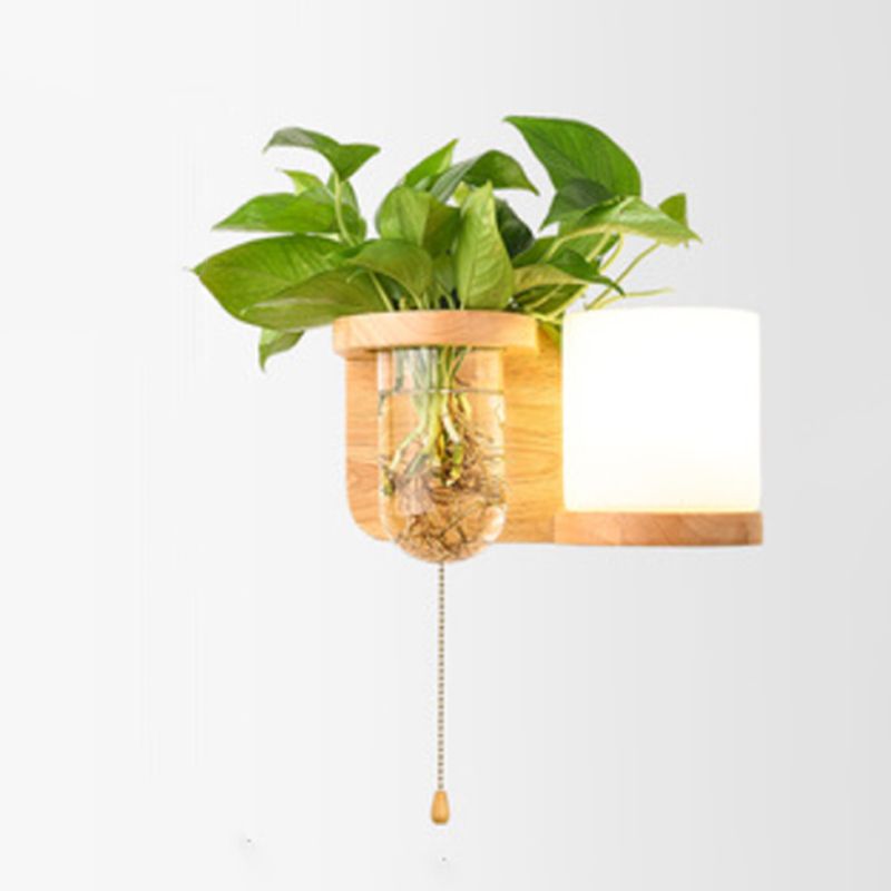 Modern Style Wall Light Fixture Wooden Wall Light Sconce without Plants