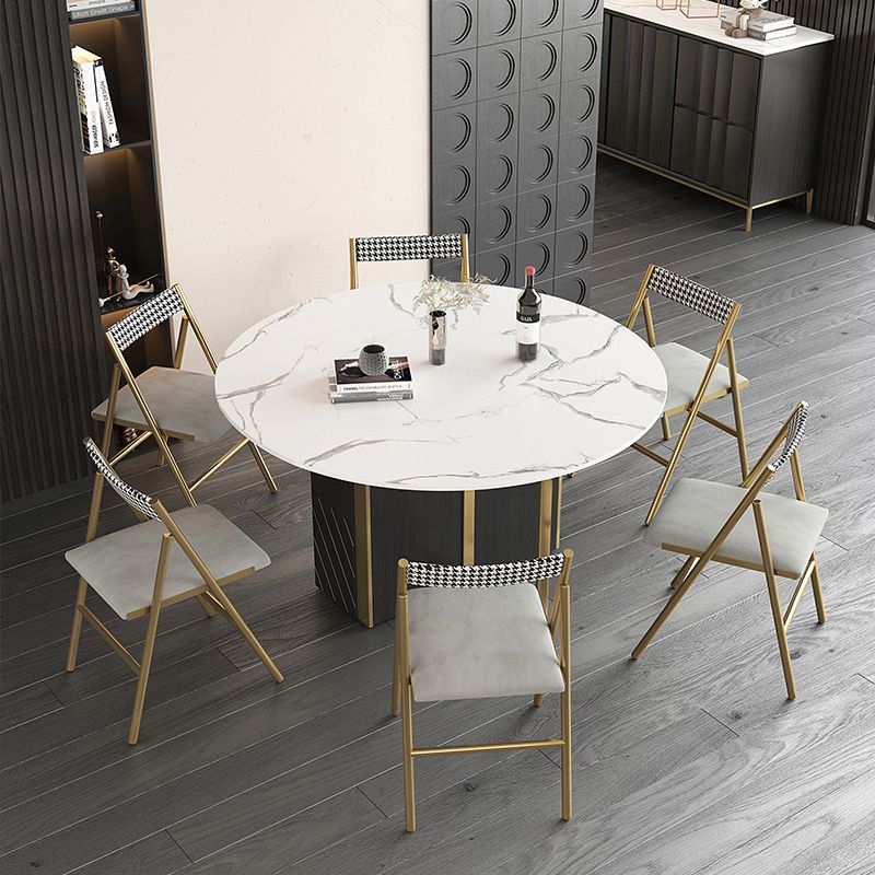 Modern Dining Set 1/3/7 Pcs Sintered Stone Top Dining Table with Folding Chairs