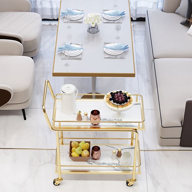 Modern 33.86"H Rolling Prep Table Rectangular Metal Prep Table for Home Use