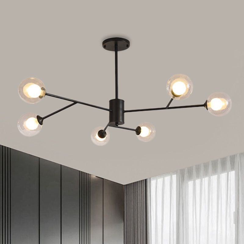Globe Clear Glass Chandelier Lamp Contemporary 6/9 Lights Black/Gold Hanging Ceiling Light Fixture with Starburst Design
