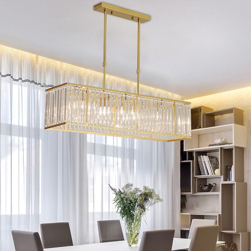 Contemporary Hanging Light Rectangular Island Lighting with Crystal for Dining Room
