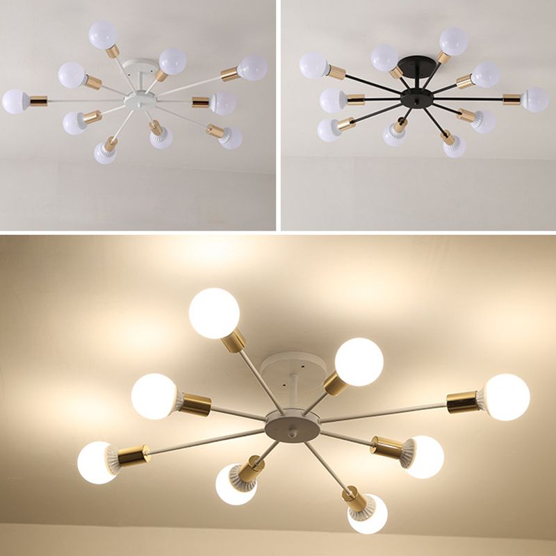 Industrial Minimalist Ceiling Fixture Bare Bulb Radial Metal Semi Flush Mount
