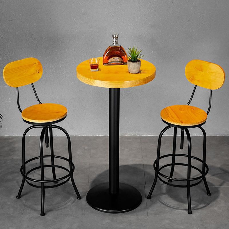 1/2/3 Pieces Industrial Style Round Bar Table Set Solid Wood Bistro Set