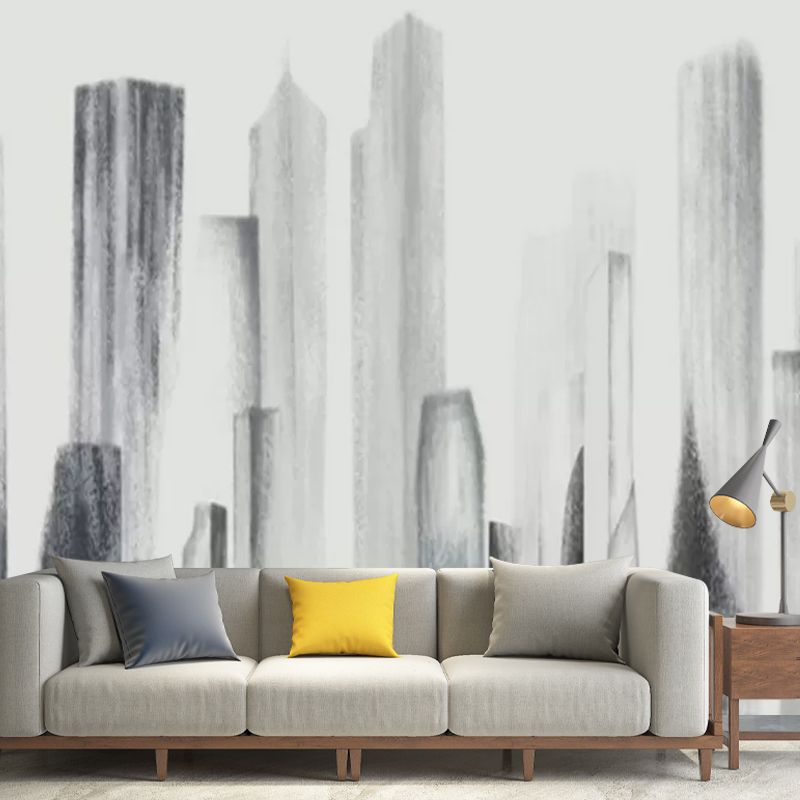 Metropolitan Skyscrapers Wall Mural Decal for Meeting Room, Soft Grey, Custom-Made
