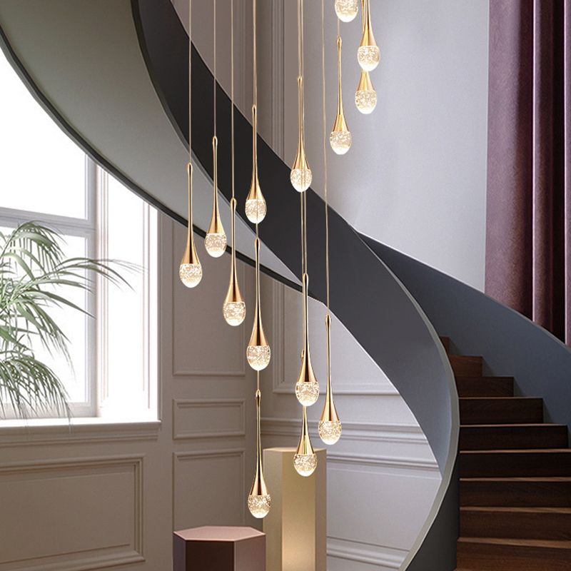 Crystal Rain Shaped Suspension Light Modern Gold LED Pendant Light for Duplex House