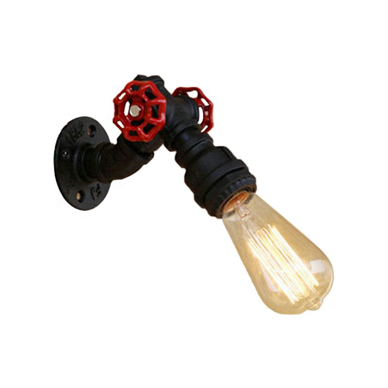 Farmhouse Stylish Pipe Wall Lamp with Valve 1 Bulb Metallic Wall Lighting Fixture in Black for Dining Room