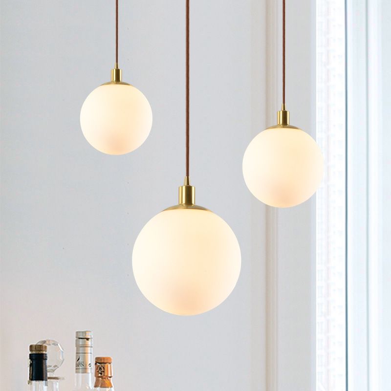 Gold 1 Light Pendant Lighting Fixtures Contemporary Glass Spherical Hanging Lights for Bedroom