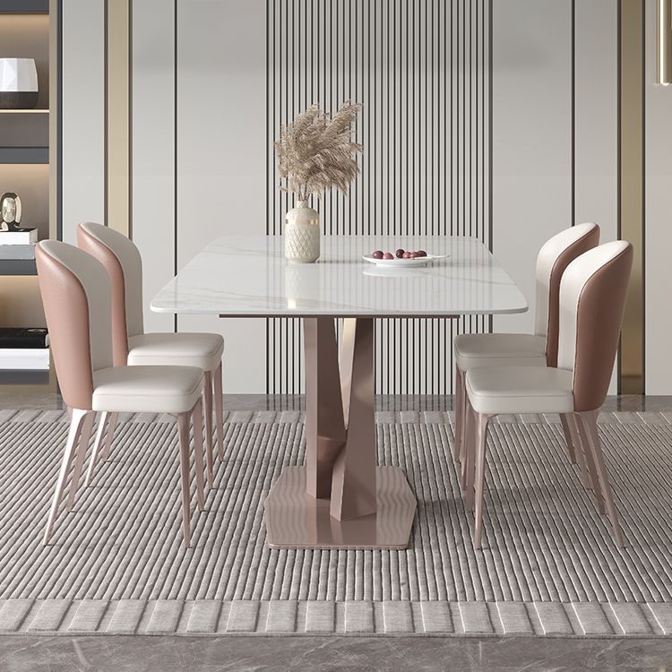 Modern 1/4/5/7 Pieces Silver Dining Table Set with Sintered Stone Top Scalable Dinette Set
